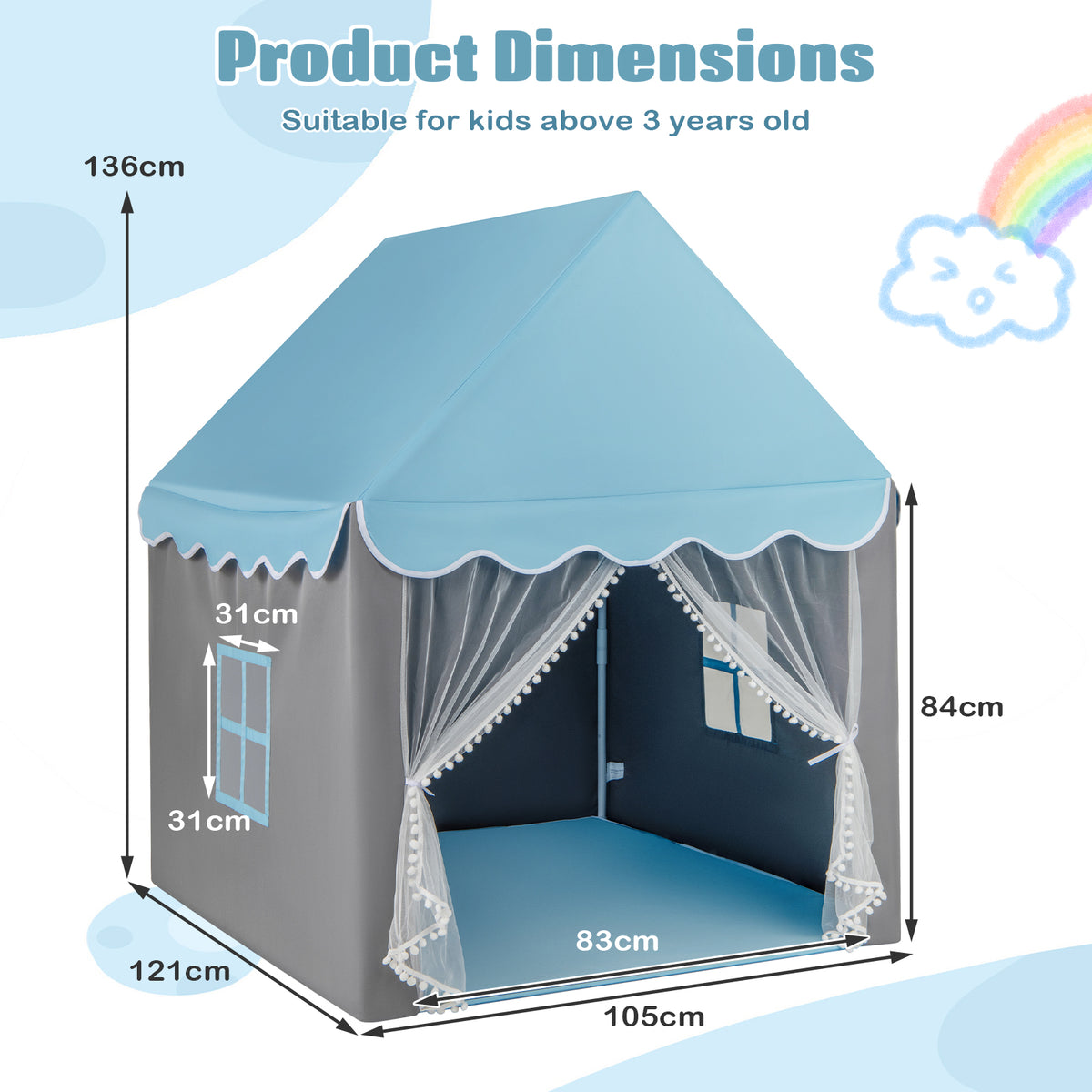 Indoor Outdoor Princess Tent for Boys & Girls