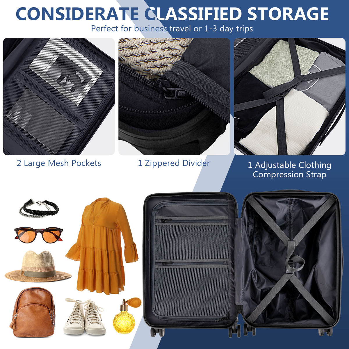 Lightweight PC Hardside Suitcase w/Double TSA Lock