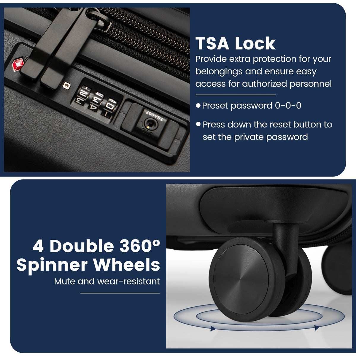 Lightweight PC Hardside Suitcase w/Double TSA Lock