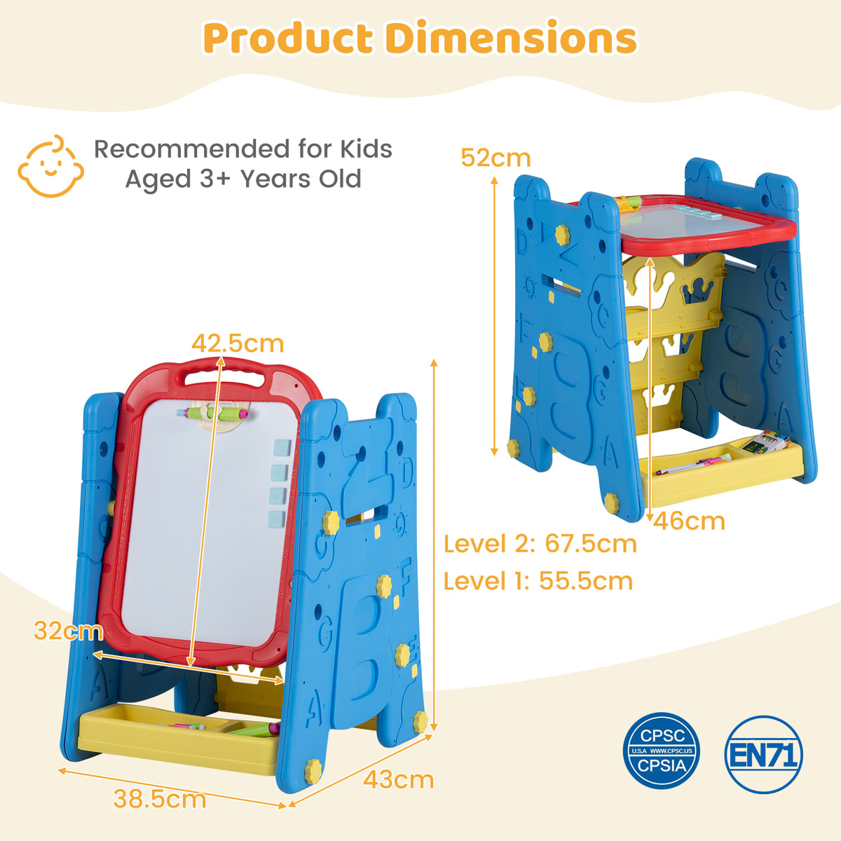 4 in 1 Art Easel for Kids, Double Sided Magnetic Board