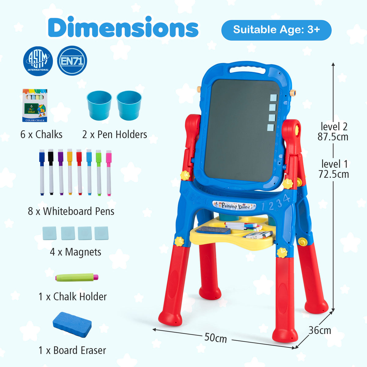 Art Easel for Kids, Height Adjustable, 22 Accessories