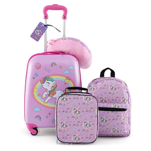 5 Piece Kids Luggage Set with Backpack and Neck Pillow & Name Tag