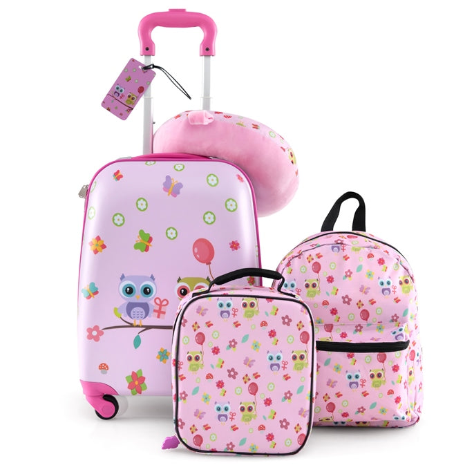 5 Piece Kids Luggage Set with Backpack and Neck Pillow & Name Tag