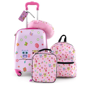 5 Piece Kids Luggage Set with Backpack and Neck Pillow & Name Tag