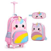 3 Pieces Unicorn Rolling Backpack for Kids
