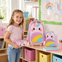 3 Pieces Unicorn Rolling Backpack for Kids