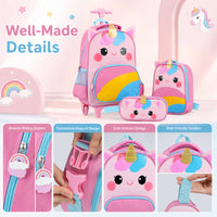 3 Pieces Unicorn Rolling Backpack for Kids