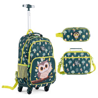 3 Pieces Owl Rolling Backpack for Kids