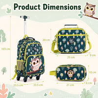 3 Pieces Owl Rolling Backpack for Kids