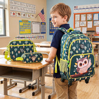 3 Pieces Owl Rolling Backpack for Kids