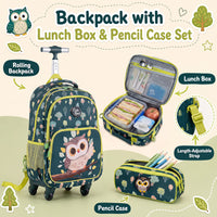 3 Pieces Owl Rolling Backpack for Kids