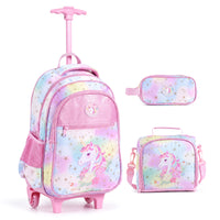 Wheeled Backpack with Lunch Box and Pencil Case, Travel Luggage for Kindergarten, Elementary Preschool Students