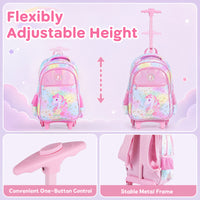 Wheeled Backpack with Lunch Box and Pencil Case, Travel Luggage for Kindergarten, Elementary Preschool Students