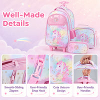 Wheeled Backpack with Lunch Box and Pencil Case, Travel Luggage for Kindergarten, Elementary Preschool Students