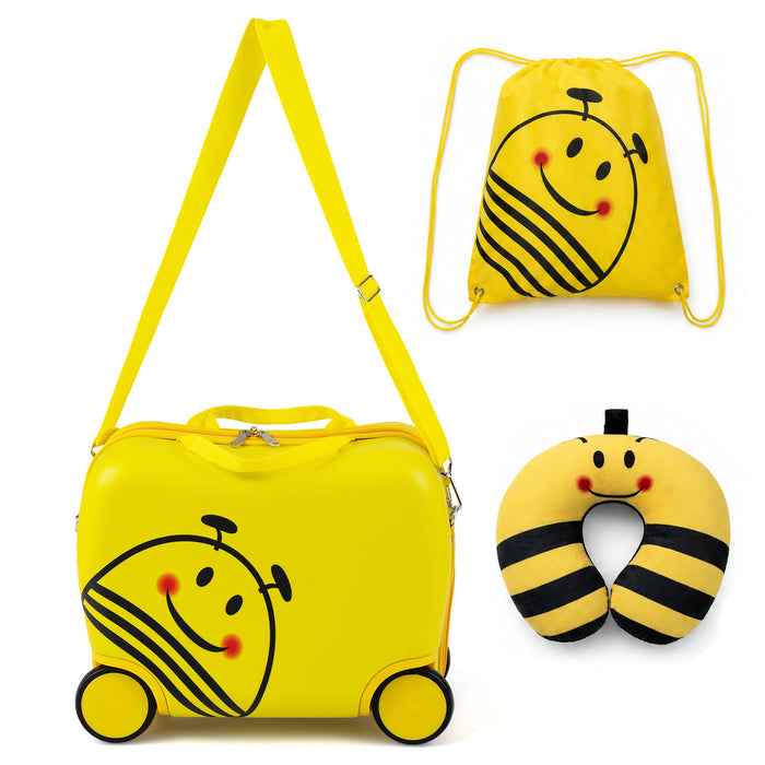 3-Piece Kids Carry-on Luggage Set with Headrest and Backpack