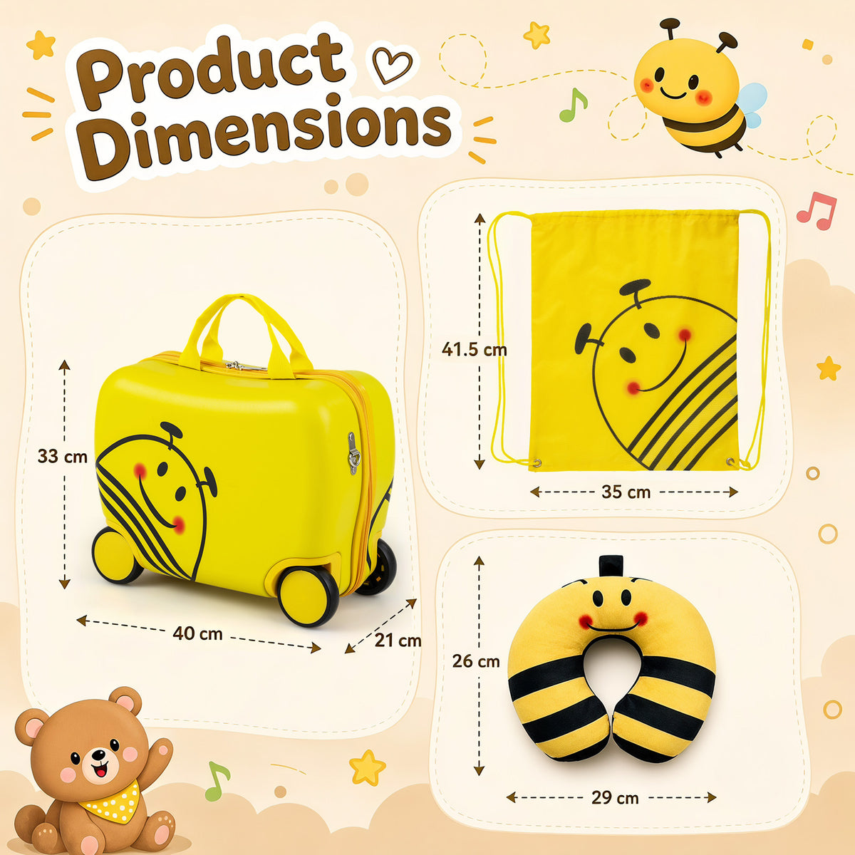 3-Piece Kids Carry-on Luggage Set with Headrest and Backpack