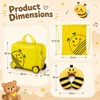 3-Piece Kids Carry-on Luggage Set with Headrest and Backpack