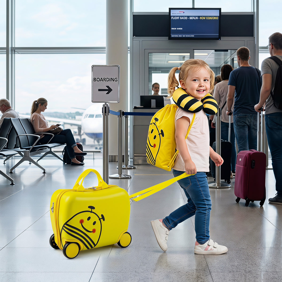 3-Piece Kids Carry-on Luggage Set with Headrest and Backpack