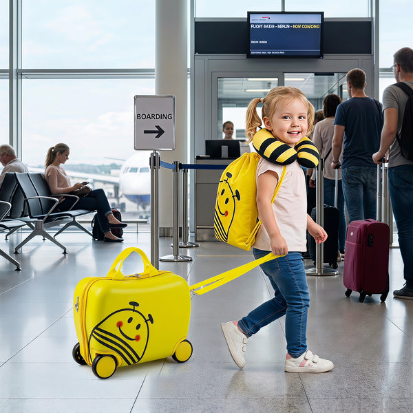 3-Piece Kids Carry-on Luggage Set with Headrest and Backpack