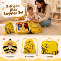 3-Piece Kids Carry-on Luggage Set with Headrest and Backpack