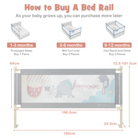 176/197CM Toddler Bedrail, 72.5-101.5 CM Extra Tall Bed Guardrail w/Anti-Collision Cotton & Side Pocket
