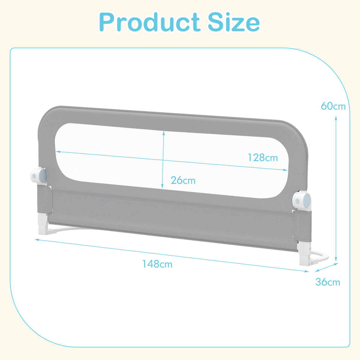 Foldable Bed Rail with Removable Oxford Fabric Cover and Robust U-shaped Base