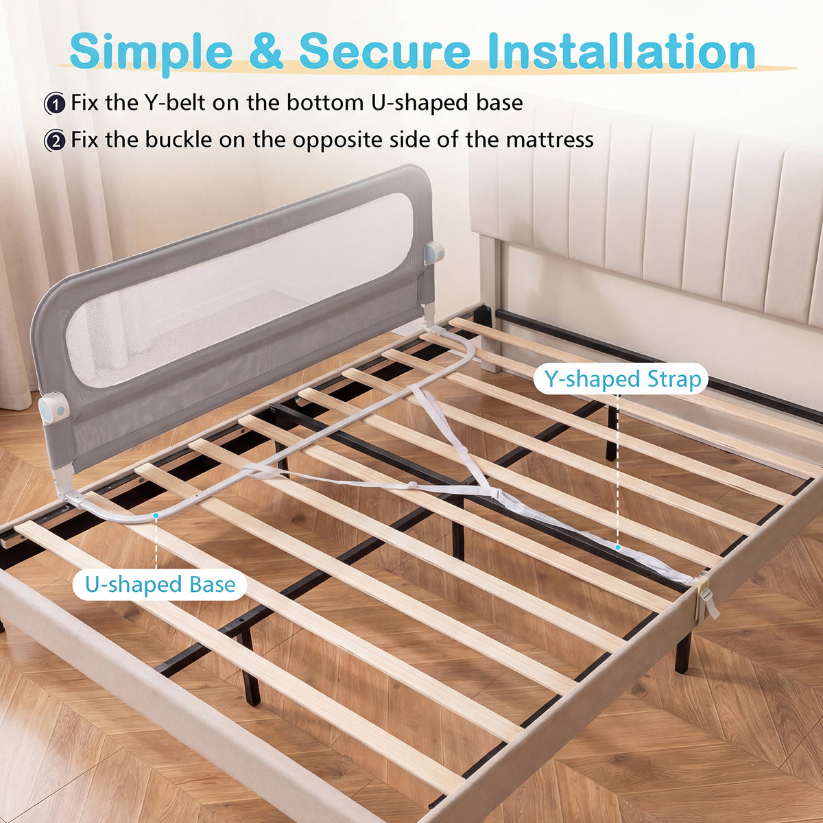 Foldable Bed Rail with Removable Oxford Fabric Cover and Robust U-shaped Base