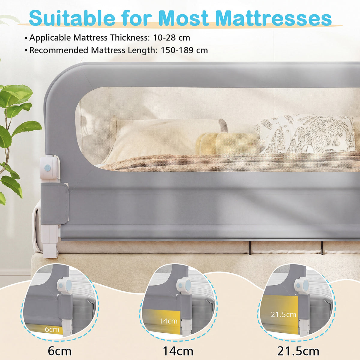 Foldable Bed Rail with Removable Oxford Fabric Cover and Robust U-shaped Base