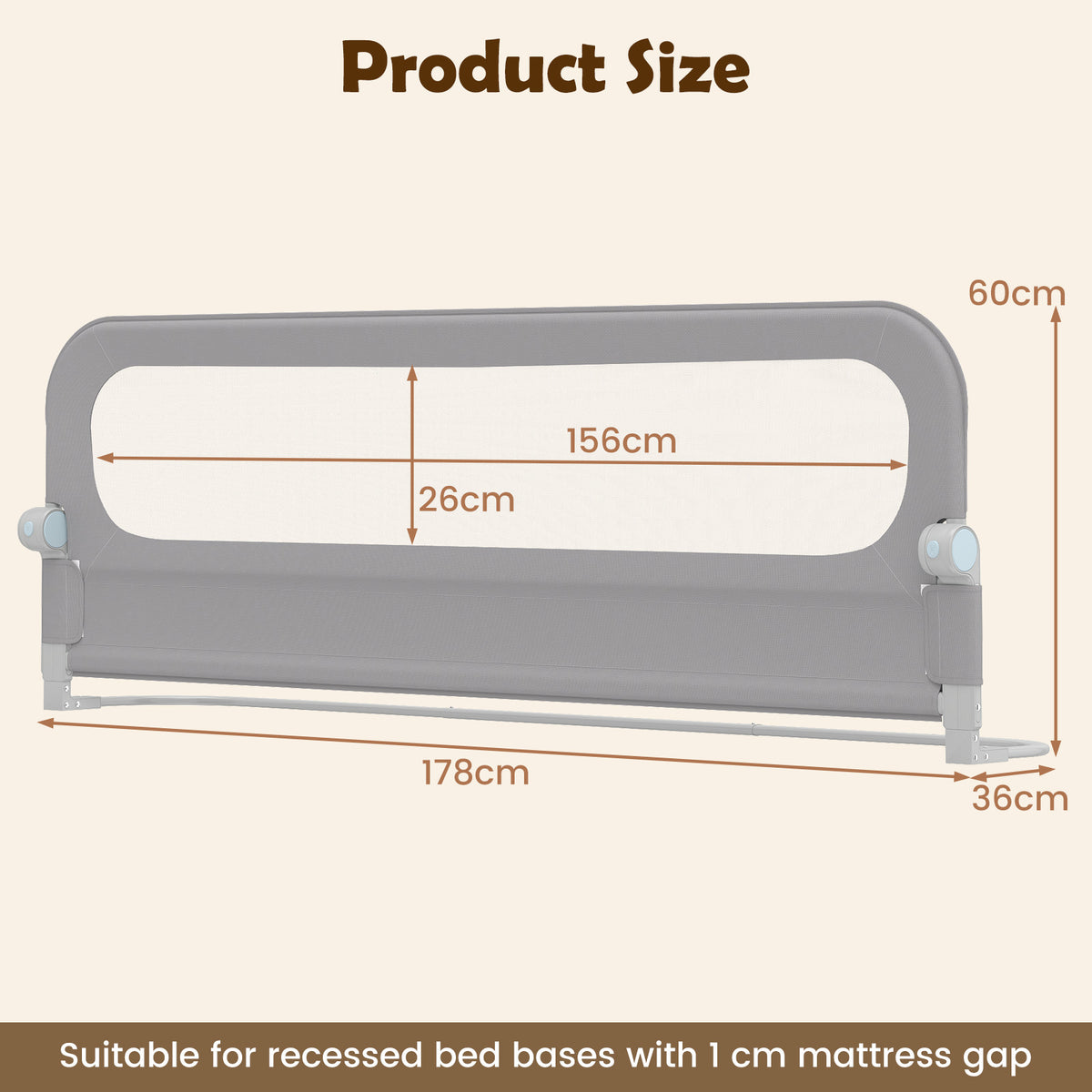 Foldable Bed Rail with Removable Oxford Fabric Cover and Robust U-shaped Base