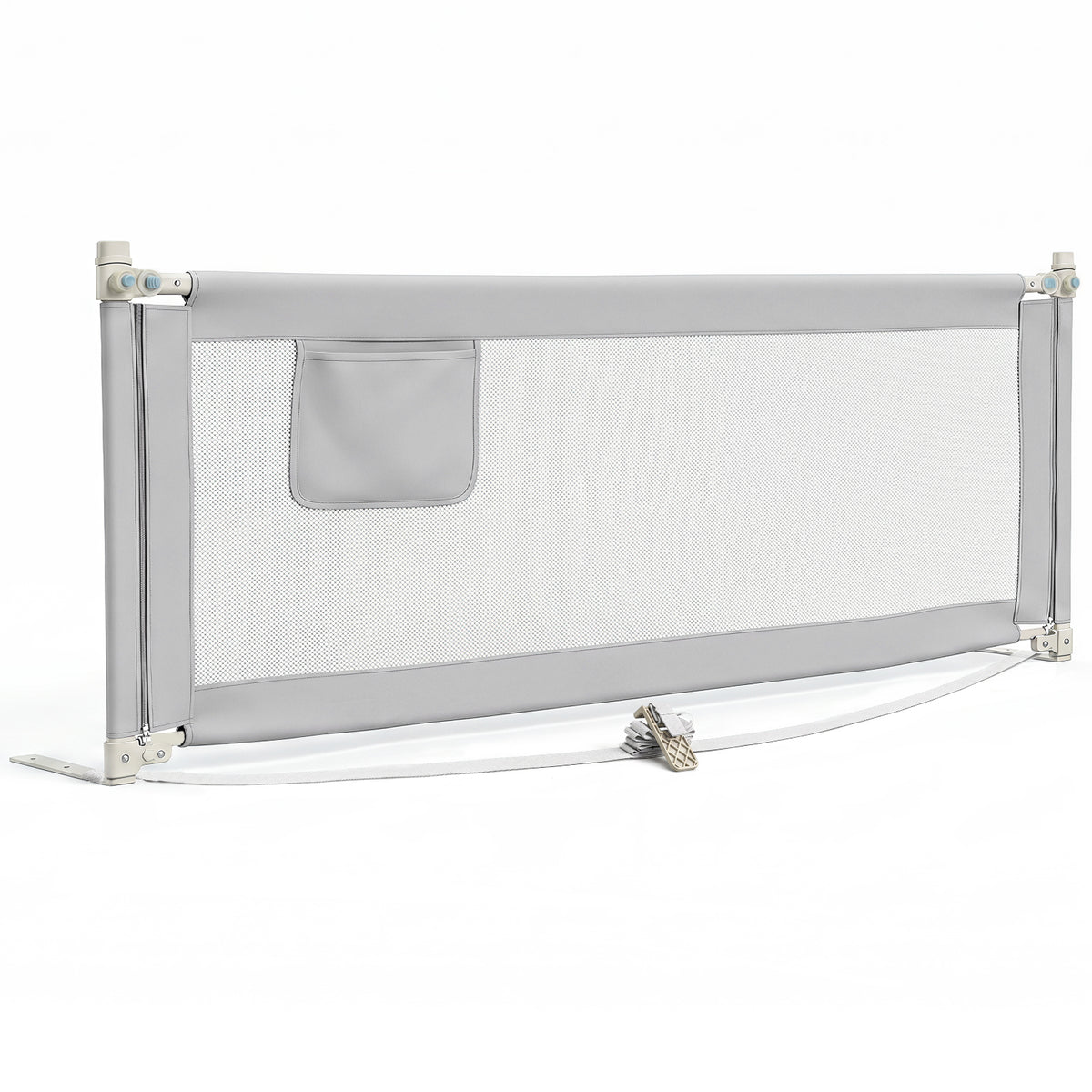 176/195CM Toddler Bedrail, Extra Tall Safety Bed Guardrail W/Anti-Collision Cotton & Side Pocket