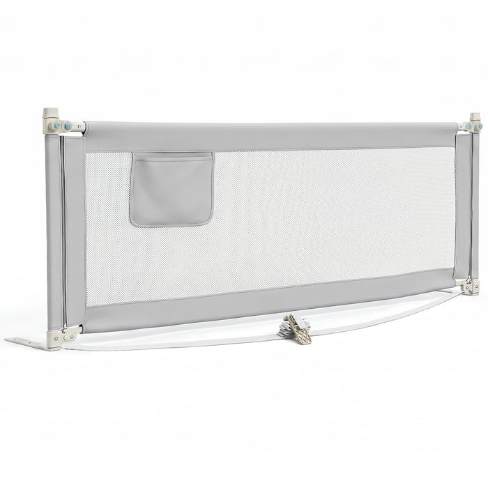 176/195CM Toddler Bedrail, Extra Tall Safety Bed Guardrail W/Anti-Collision Cotton & Side Pocket