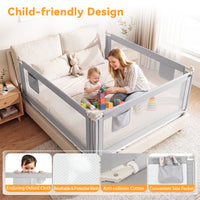 176/195CM Toddler Bedrail, Extra Tall Safety Bed Guardrail W/Anti-Collision Cotton & Side Pocket