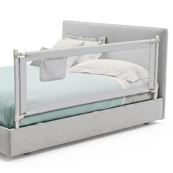176/195CM Toddler Bedrail, Extra Tall Safety Bed Guardrail W/Anti-Collision Cotton & Side Pocket