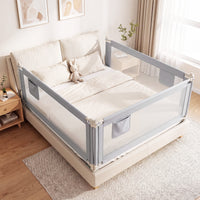 176/195CM Toddler Bedrail, Extra Tall Safety Bed Guardrail W/Anti-Collision Cotton & Side Pocket
