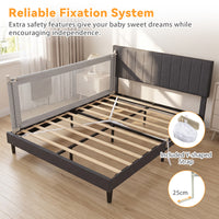 176/195CM Toddler Bedrail, Extra Tall Safety Bed Guardrail W/Anti-Collision Cotton & Side Pocket