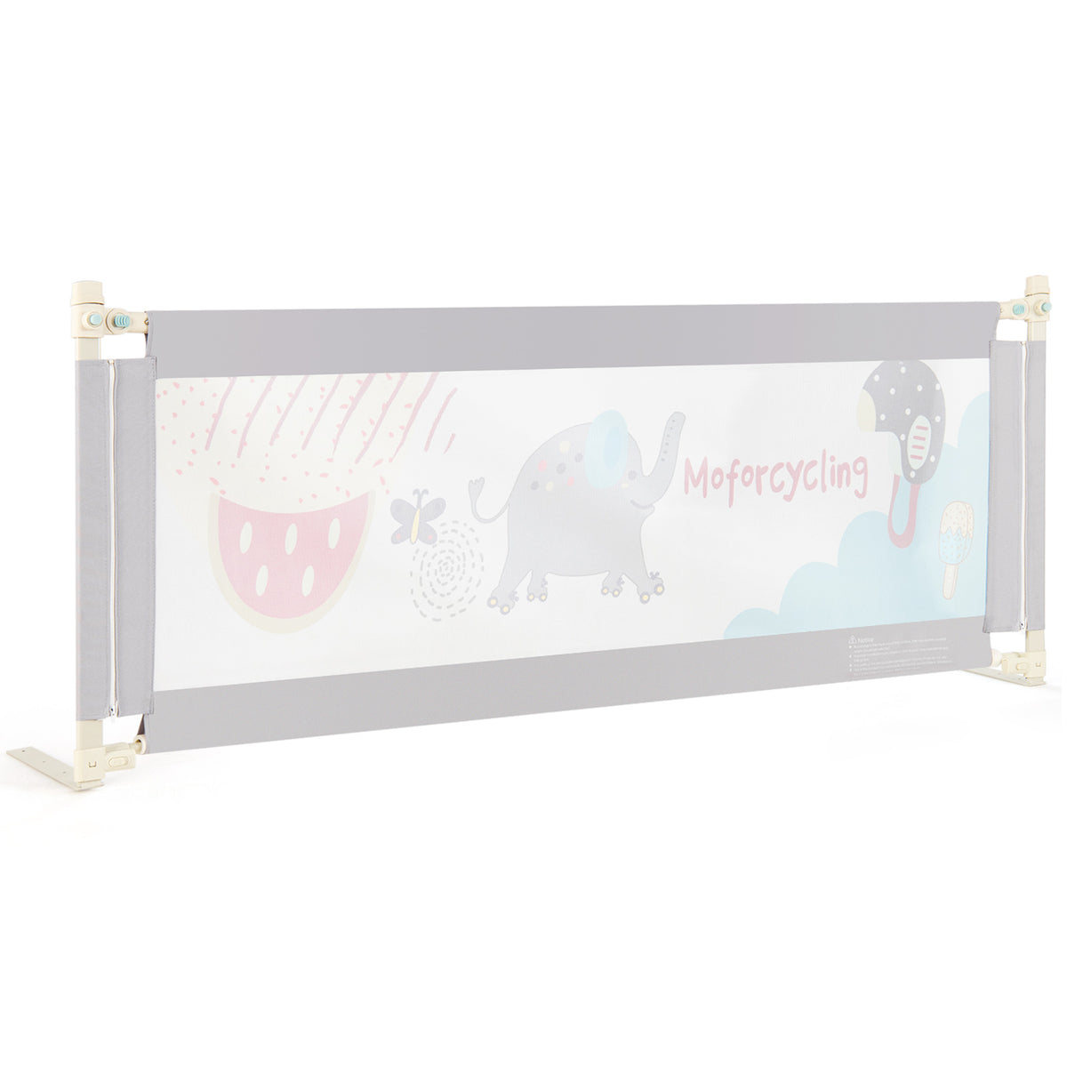 176CM Toddler Bedrail, 72.5-101.5 CM Extra Tall Bed Guardrail w/Anti-Collision Cotton & Side Pocket