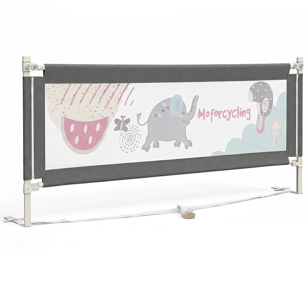176/197CM Toddler Bedrail, 72.5-101.5 CM Extra Tall Bed Guardrail w/Anti-Collision Cotton & Side Pocket