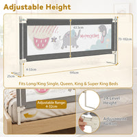 176/197CM Toddler Bedrail, 72.5-101.5 CM Extra Tall Bed Guardrail w/Anti-Collision Cotton & Side Pocket