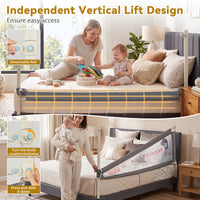 176/197CM Toddler Bedrail, 72.5-101.5 CM Extra Tall Bed Guardrail w/Anti-Collision Cotton & Side Pocket