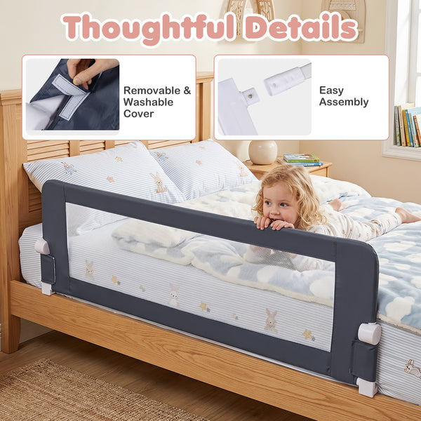 152/120 cm Long Foldable Bed Rail, 50 cm Extra Tall, White/Grey