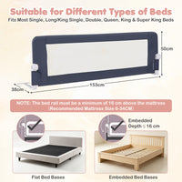 152/120 cm Long Foldable Bed Rail, 50 cm Extra Tall, White/Grey