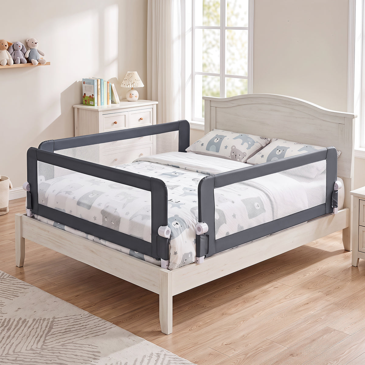 152/120 cm Long Foldable Bed Rail, 50 cm Extra Tall, White/Grey