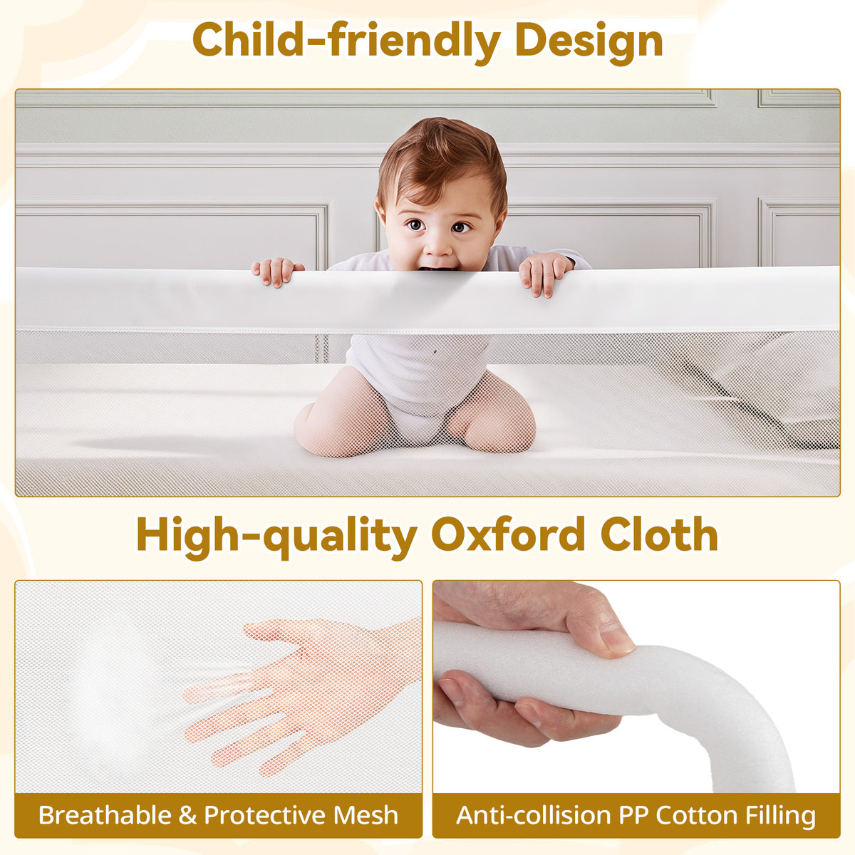 Foldable Baby Rail Guard, 180 cm Long Swing Down Bed Rail for Toddlers