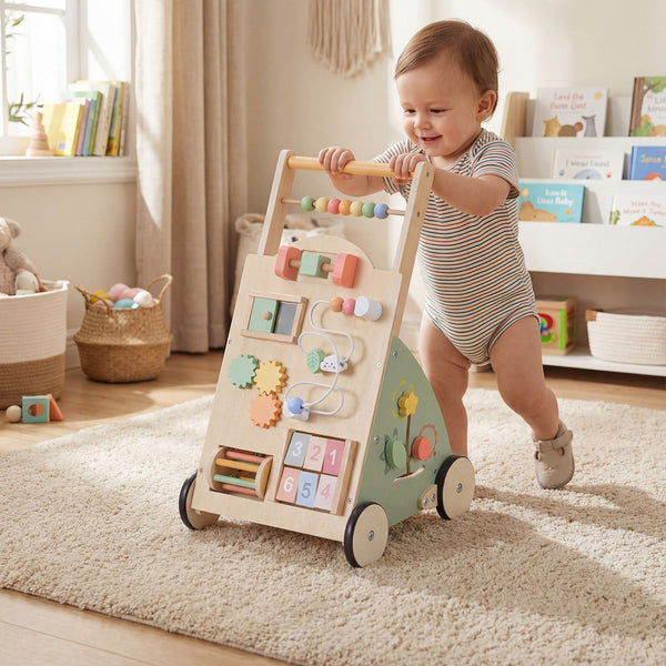 Babies Push Walker with Wheels and Storage Basket for Toddlers Girls Boys 1+ Years Old