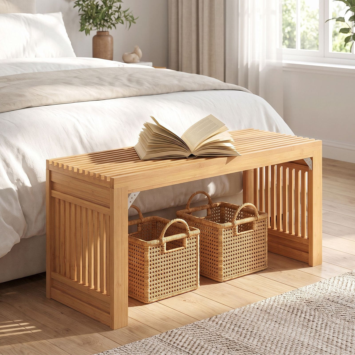 Giantex Bamboo Dining Bench, 90CM Long Entryway Bench Indoor Kitchen Bench