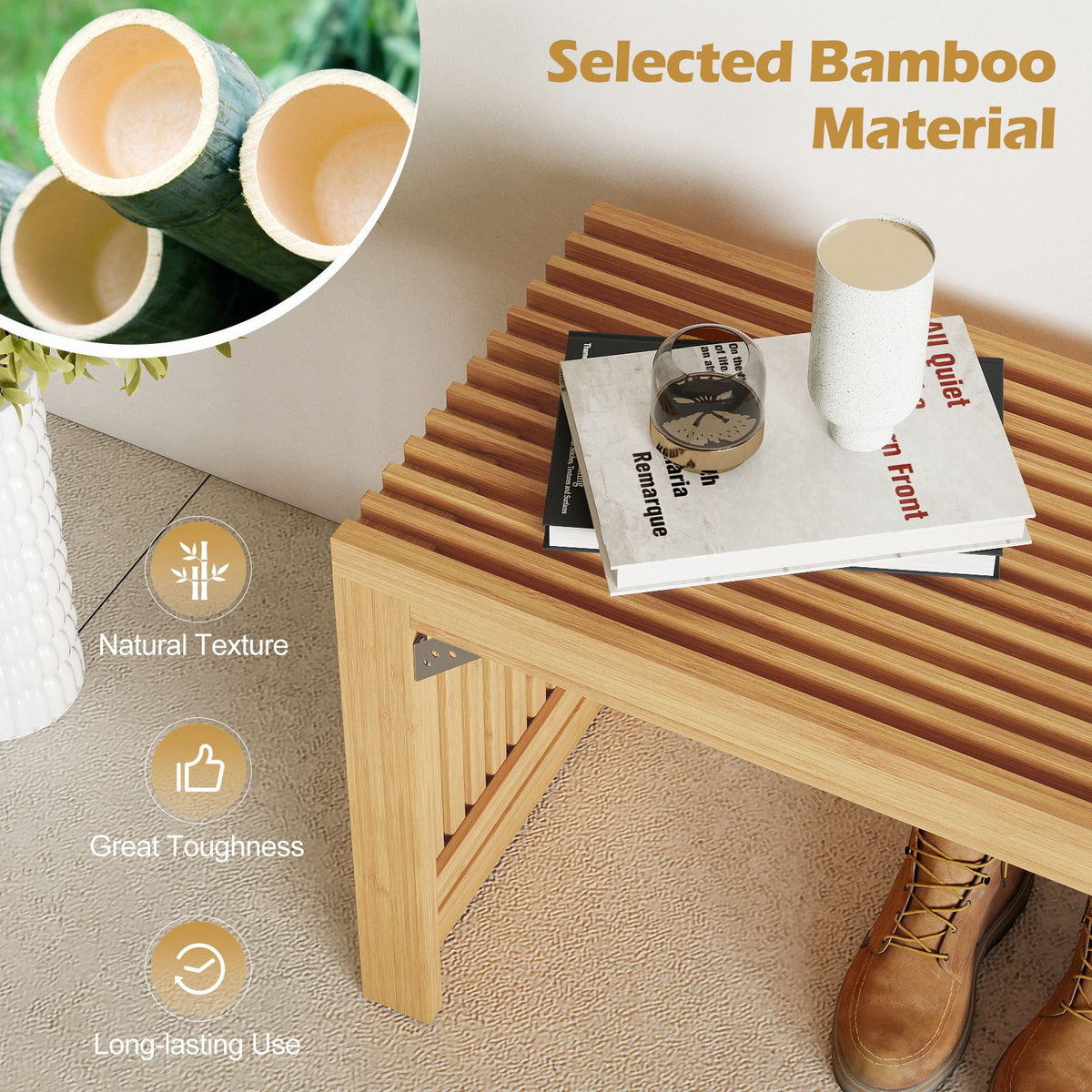 Giantex Bamboo Dining Bench, 90CM Long Entryway Bench Indoor Kitchen Bench