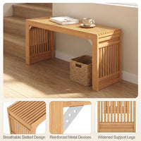 Giantex Bamboo Dining Bench, 90CM Long Entryway Bench Indoor Kitchen Bench