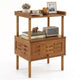 Bamboo Rattan Nightstand Natural Side Table with Raised Edge Flip-Up Door