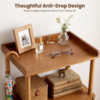 Bamboo Rattan Nightstand Natural Side Table with Raised Edge Flip-Up Door