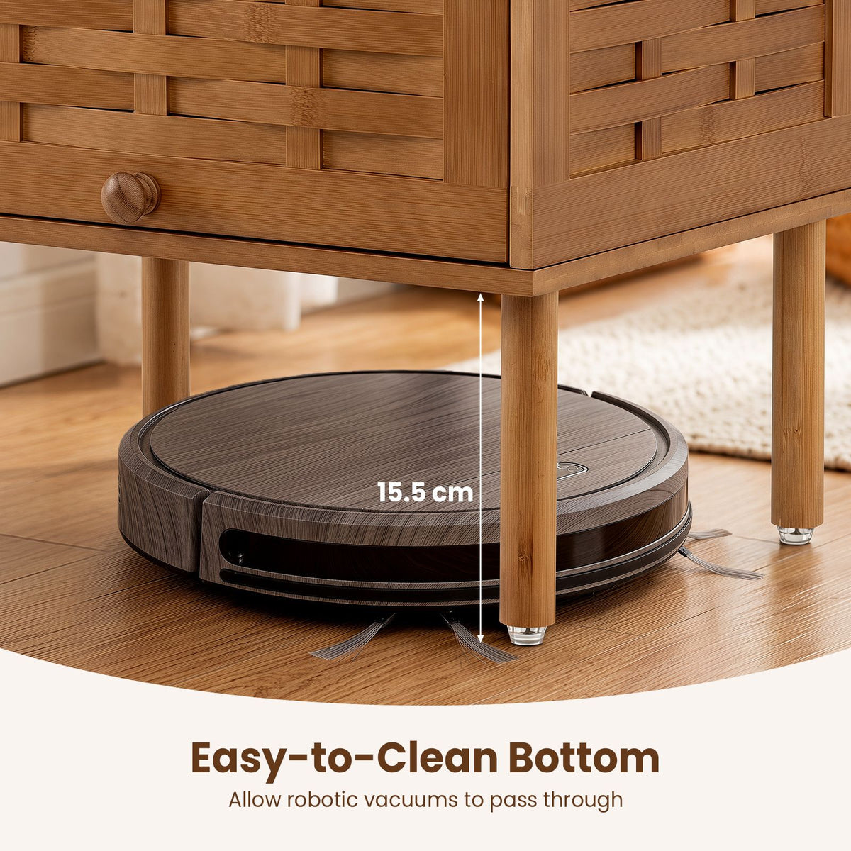 Bamboo Rattan Nightstand Natural Side Table with Raised Edge Flip-Up Door
